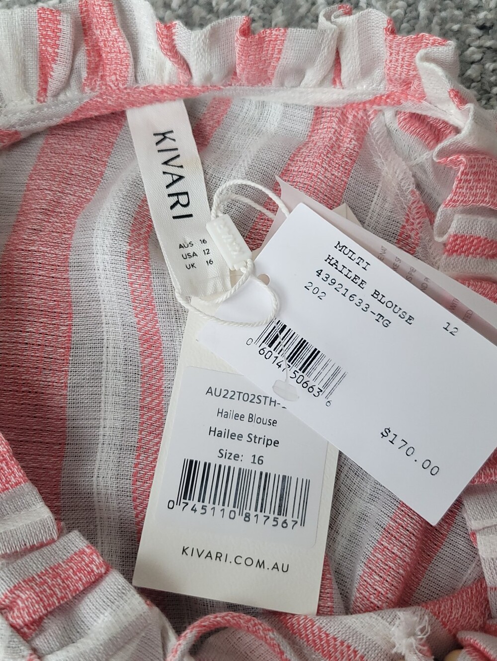 Kivari Hailee Striped Linen Cotton Blend Boho Coastal Blouse Size 12 NWT - Picture 10 of 13